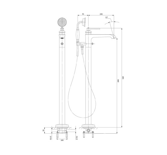 Смеситель для ванны отдельностоящий Omnires Armance antique copper (AM5233ORB)