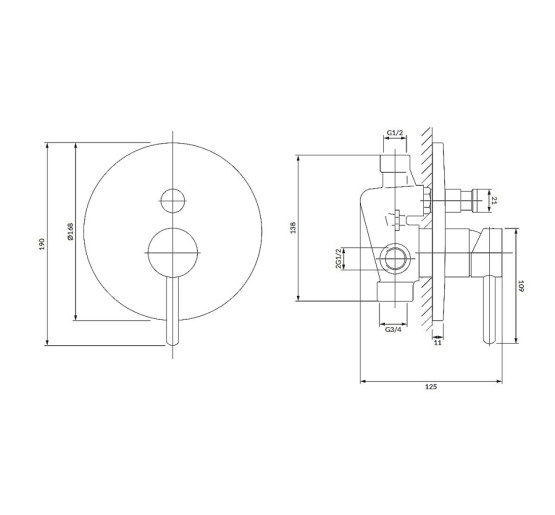 Смеситель для ванны и душа скрытого монтажа Omnires Y graphite (Y1235GR)