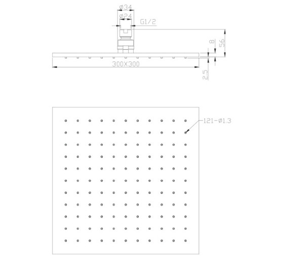 верхній душ Omnires Slimline chrome 30x30 cm (WG230CR)