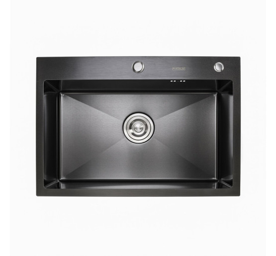 Кухонная мойка Platinum Handmade PVD 650х450х220 черная (толщина 3.0/1.5 корзина и дозатор в комплекте)