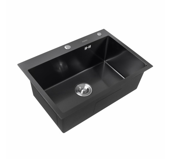 Кухонна мийка Platinum Handmade PVD 650х450х220 чорна (товщина 3.0/1.5 корзина та дозатор в комплекті)