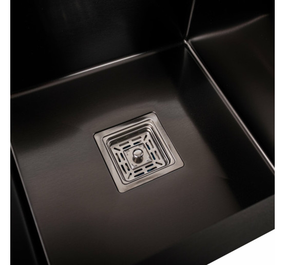Кухонна мийка Platinum Handmade PVD HDB чорна 780х430х230 на дві чаші (квадратний сифон,3.0/1.0)