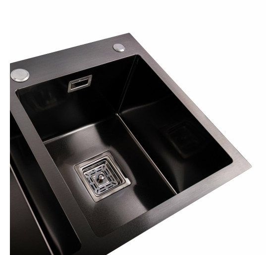 Кухонная мойка Platinum Handmade PVD HDB черная 780х430х230 на две чаши (квадратный сифон, 3.0/1.0)