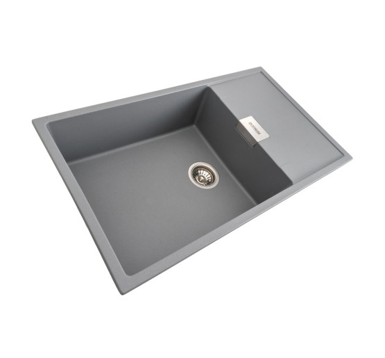 Гранитная мойка для кухни Platinum 8650 DIAMOND матовая (серый металлик)