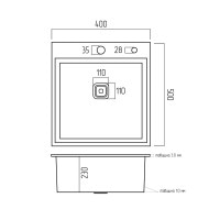 Мойка Platinum Handmade HSB 400x500x230 нержавейка (квадратный сифон 3,0/1,0)