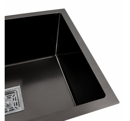 Кухонна мийка Platinum Handmade PVD 58*43 чорна монтаж під столешню HSB (квадратний сифон 3,0/1,0)