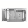 Кухонная мойка нержавеющая Platinum Handmade HDB 80*45 на две чаши (квадратный сифон)