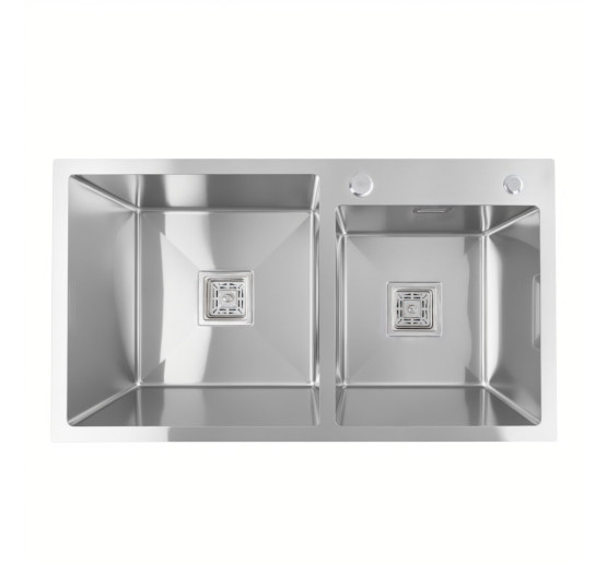 Кухонная мойка нержавеющая Platinum Handmade HDB 80*45 на две чаши (квадратный сифон)