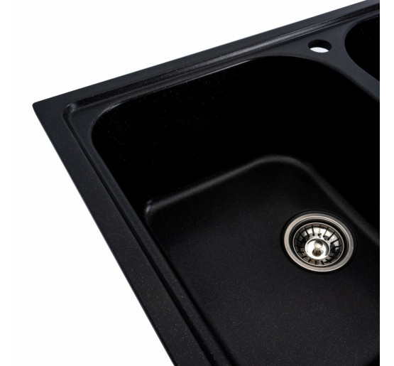 Гранітна мийка для кухні Platinum 7950 Equatoria глянець Чорний металік