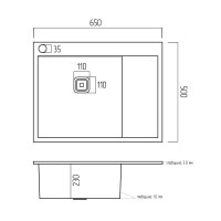 Мойка PVD Platinum Handmade 650x500x230 L нержавейка (квадратный сифон 3,0/1,0)