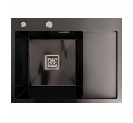 Мийка PVD Platinum Handmade 650x500x230 L чорна (квадратний сифон 3,0/1,0)
