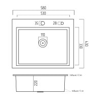 Кухонна мийка Platinum Handmade PVD 580х430х220 чорна (товщина 3,0/1,5 мм корзина та дозатор в комплекті)