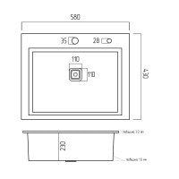 Кухонная мойка Platinum Handmade HSB 580х430х220 (квадратный сифон, 3.0/1.0)
