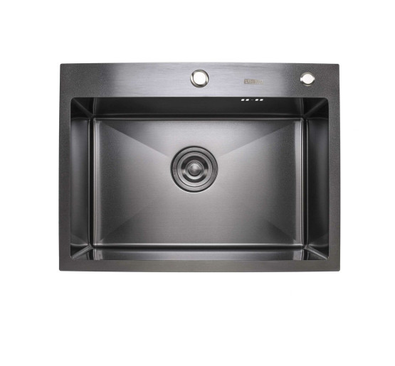 Кухонна мийка Platinum Handmade PVD 600х450х220 чорна (товщина 3,0/1,5 мм корзина та дозатор в комплекті)