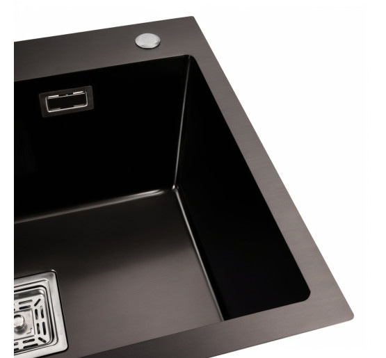 Кухонна мийка Platinum Handmade PVD 580х430х220 чорна (товщина 3,0/1,0 мм квадратний сіфон)