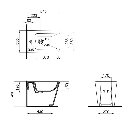 Биде напольное Qtap Crow 545х360х410 White QT05443370W