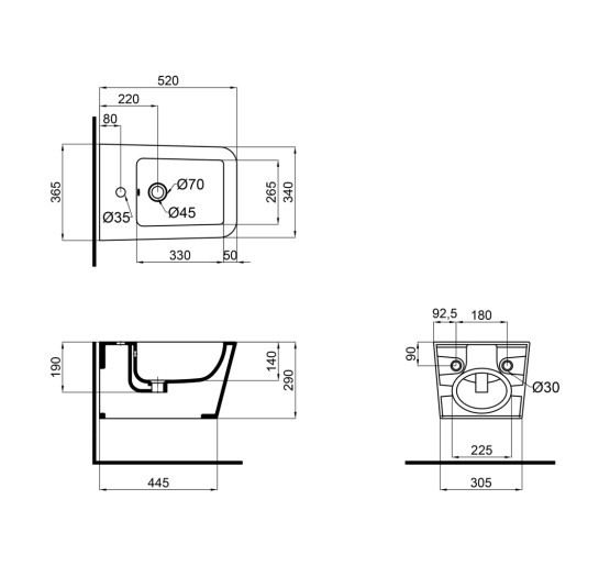 Биде подвесное Qtap Crow 520х360х290 White QT05555370W