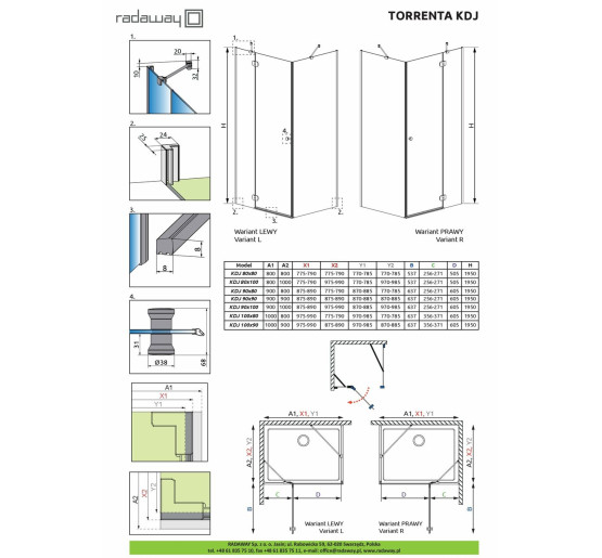 Душова кабіна прямокутна Torrenta KDJ 90 Rx75 32248-01-05NR RADAWAY