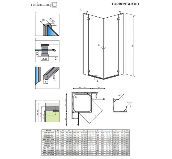 Душевая кабина прямоугольная Torrenta KDD 75Lx90R 32282-01-01NL RADAWAY