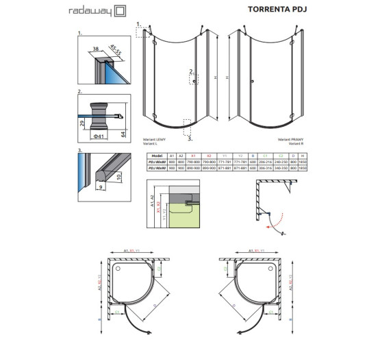 Душова кабіна напівкругла Torrenta PDJ 80 R 31810-01-05N RADAWAY