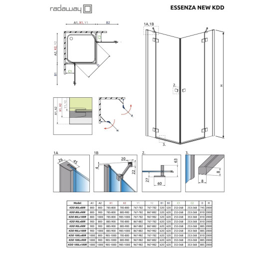 Душова кабіна (половина) Essenza New Black KDD 80 права, RADAWAY