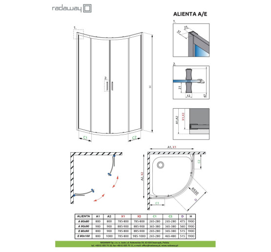 Душевая кабина полукруглая Alienta A 80x80 10228080-01-01 RADAWAY