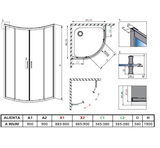 Душевая кабина полукруглая Alienta A 90x90 10229090-01-01 RADAWAY