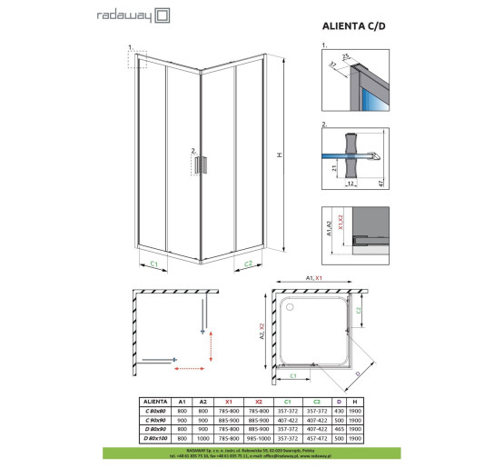 Душевая кабина прямоугольная Alienta D 80х90 10258090-01-01 RADAWAY