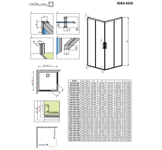 Душова кабіна (половина) Idea Black KDD 120 ліва, RADAWAY