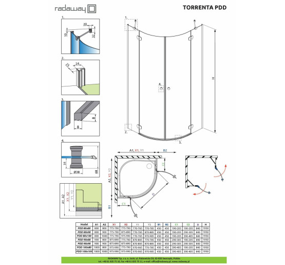 Душевая полукруглая кабина Torrenta PDD E 100x80 RADAWAY