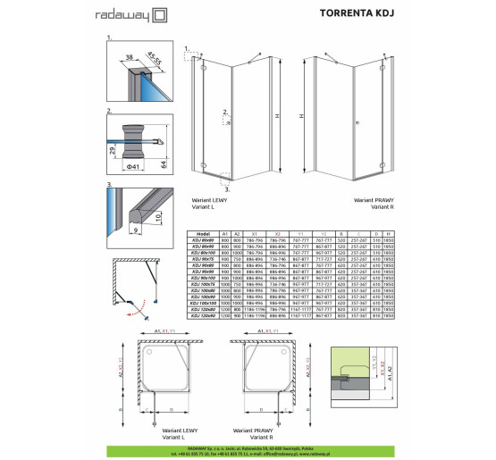 Душевая кабина прямоугольная Torrenta KDJ 90 Lx75 32248-01-01NL RADAWAY