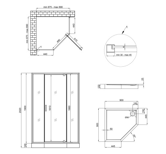 Набор Qtap душевая кабина Leo CRM10995-AC6 Clear 2020x900x900 мм + поддон Diamond 309912 90x90x12 см с сифоном.