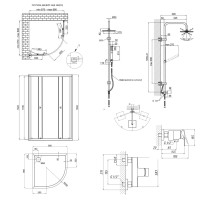 Готовое решение Qtap 5: Душ. кабина полукруглая, 90x90 + Поддон + Душ. панель + Смеситель для душа