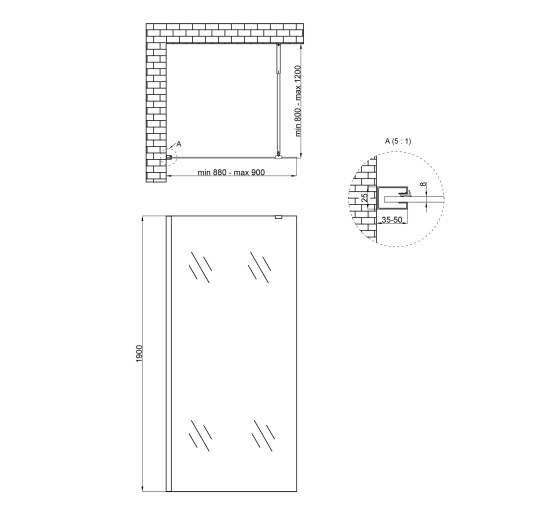 Душова перегородка Qtap Walk-In Standard CRM209.C8 90х190 см, скло Clear 8 мм, покриття CalcLess