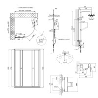 Готовое решение Qtap 6: Душ. кабина полукруглая, 90x90+ Душ. панель + Смеситель для душа