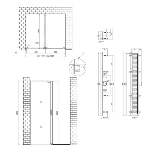 Готове рішення Qtap 15: Стіна Walk-In GLIDE, 120x190 + Лінійний трап 800 мм