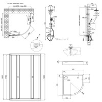 Готовое решение Qtap 1: Душ. кабина полукруг., 90x90 + Поддон + Душ. панель