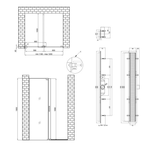 Готове рішення Qtap 16: Стіна Walk-In GLIDE, 120x190 + Лінійний трап 900 мм