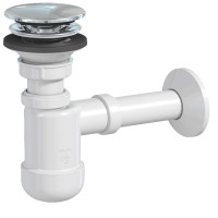 Сифон для умивальника Basic телескопічний, клiк-клак пластик хром, зливна трубка d32/50 з розеткою