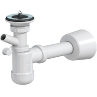 Сифон для умивальника Preloc телескопічний, гумова заглушка, зливна трубка d32/50 з розеткою, підключення до пральної машини та переливу