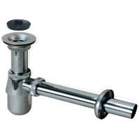 Сифон для умивальника латунний, хромований, традиційна гумова пробка, зливна трубка d32 з розеткою