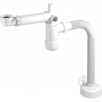 Сифон Prevex для умивальника Preloc телескопічний, з накидною гайкою 5/4", зливна гофра d32x885 з розеткою, підключення до пральної машини та переливу