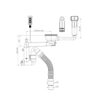 Універсальний комплект PREVEX: сифон Smartloc телескопічний для одинарної кухонної мийки d114, автомат, 2 гвинта, 2 переливи, зливна гофра d50/40, злив пральної та посудомийної машин