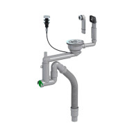 Універсальний комплект PREVEX: сифон Smartloc телескопічний для одинарної кухонної мийки d114, автомат, 2 гвинта, 2 переливи, зливна гофра d50/40, злив пральної та посудомийної машин