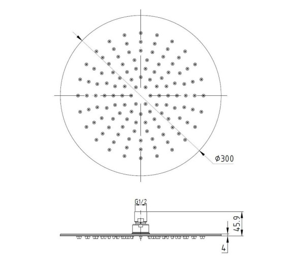 Настельна кругла лійка для верхнього душу VOLLE SH 300мм хром латунь 16008102