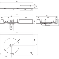 Умывальник подвесной VOLLE Solid Surface 750x480x148мм прямоугольный белый 13-40-742