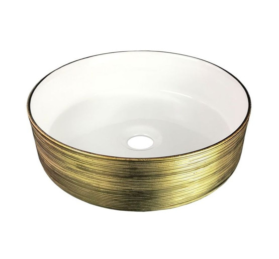 Раковина чаша накладная на столешницу для ванной 360мм x 360мм VOLLE золотой круглый 13-40-222G