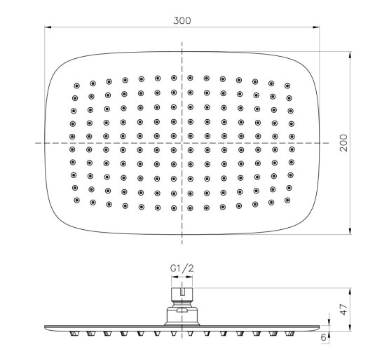 Настельна квадратна лійка для верхнього душу IMPRESE 300x200мм хром нержавіюча сталь S300200SS6