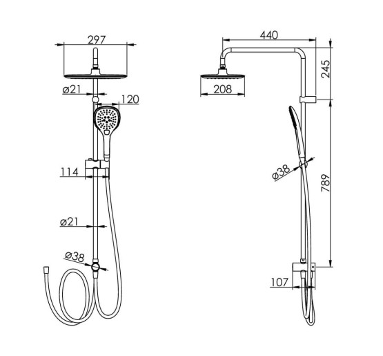 Душевая система IMPRESE BRECLAV/BILA DESNE с верхним душем латунная хром SET20230607