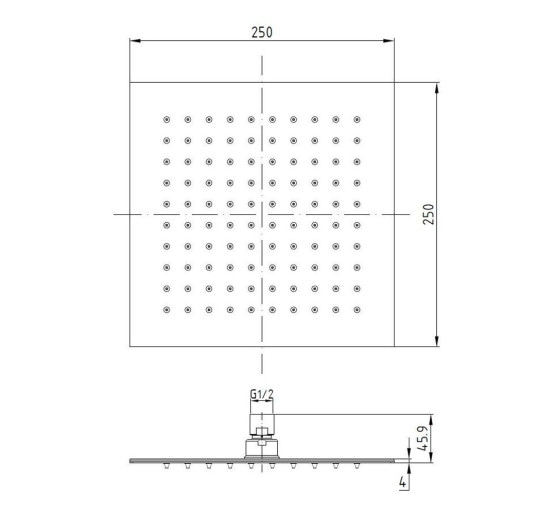 Настельна квадратна лійка для верхнього душу VOLLE SH 250мм хром латунь 16008103
